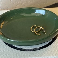 Contemporary Green Ceramic Oval Trinket/Soap Dish by Hay