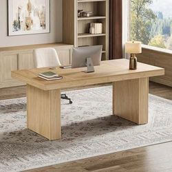 Moronia 63 in. Rectangle Natural Wood Executive Desk with Spacious Desktop, Large Home Office Desk