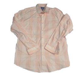 NEW Men’s Apt.9 Premier Flex Pastel Peach Plaid Button Up Shirt. Slim Fit, L 16-16 1/2