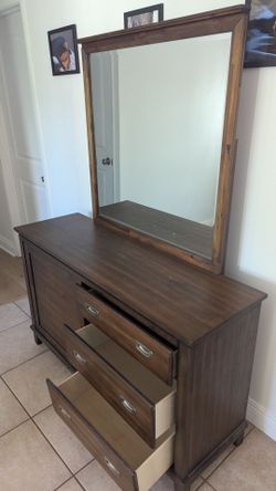 Full size bed, with storage and dresser