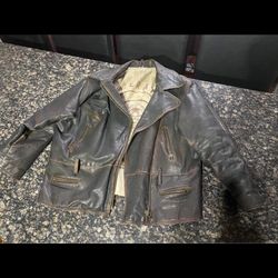 Women XL Vintage Motorcycle Leather Jacket Retro Style