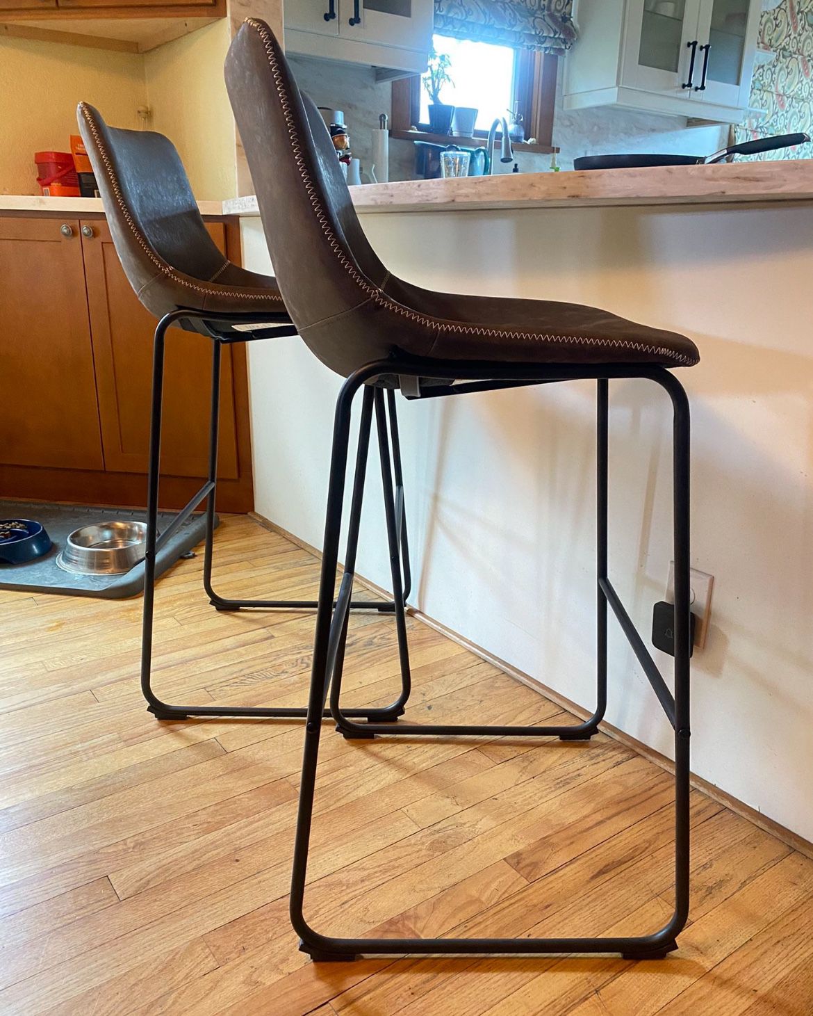 Two faux Leather Bar Stool Chairs