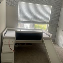 Kids loft Bed W/ Slide And Chalkboards 