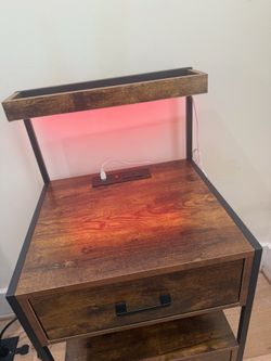 Modern Nightstand with 3 Drawers, LED Lights & Charging Station