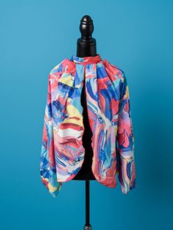Abstract Print Open Front Blouse