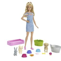 Barbie Play N Wash Pets, 3 Color change Animals and 10 Accessories