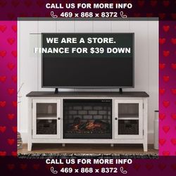 Dorrinson Two-tone Large TV Stand w/Fireplace Option