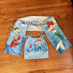 90s Disney Store The Little Mermaid Fleece Winter Hat and Scarf set 