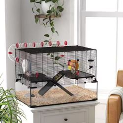 Extra Large Hamster Cage with Tube Tunnel, Small Animal Cage for Dwarf Hamster, Rat, Gerbil Cage with Deep Glass Bottom, Water Bottle, Food Dish, Exer