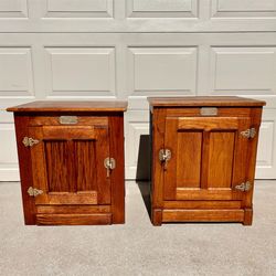 Vintage Oak Icebox Style End Table Set