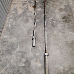 Barbell and Curl Bar With Weights 