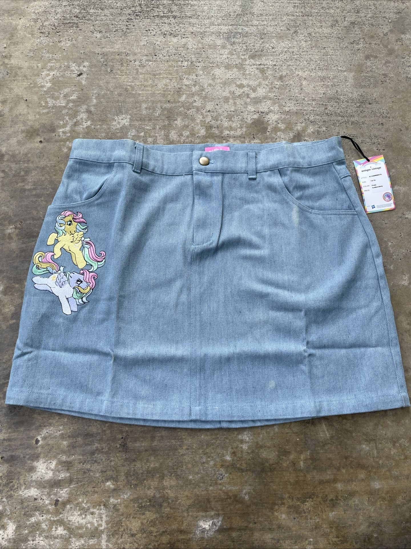 Unique Vintage x My Little Pony Denim Circle Skirt Embroidered Ponies New Defect