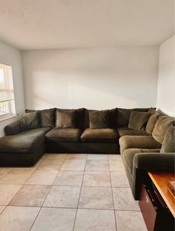 Large Olive Green Sectional Sofa with Chaise