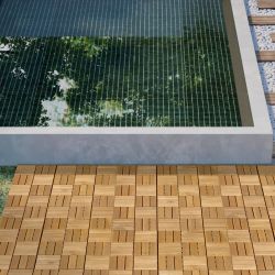 20 PCS Interlocking Deck Tiles Checker Pattern, 12 x 12 Square Yellow Acacia Hardwood Outdoor Flooring for Patio, Bancony, Pool Side,...