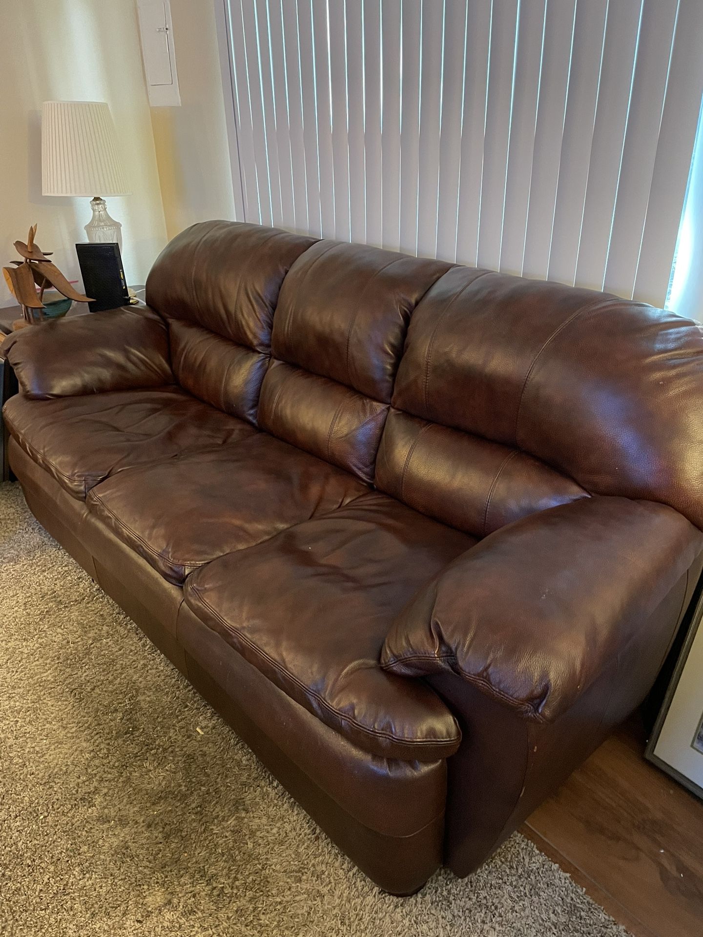 7’ Leather Like Brown Sofa