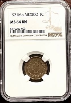 1921 1 Centavo Monogram  NGC MS 64 BN