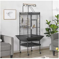61-inch Playtop Wrought Iron Large Parrot Bird Cages with Rolling Stand for Cockatiels Amazon Parrot Quaker Conure Parakeet Lovebird Finch Canary Smal