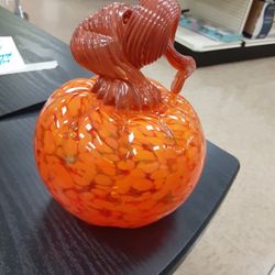 Hand Blown Glass Pumpkin Art Glass Decor 9" Pumpkin Brand New