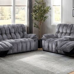 Brand New Grey Super Plush Reclining Sofa & Loveseat 