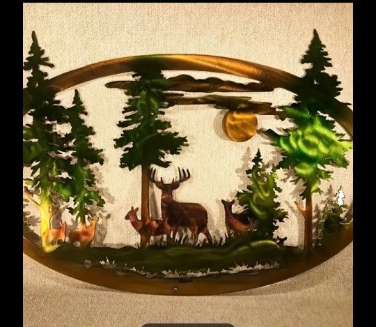 Deers In Woods Metal Wall Art