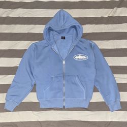 Corteiz Baby Blue Puff Print Zip Up Hoodie