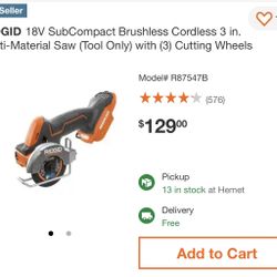 Rigid Brushless Cordless Saw