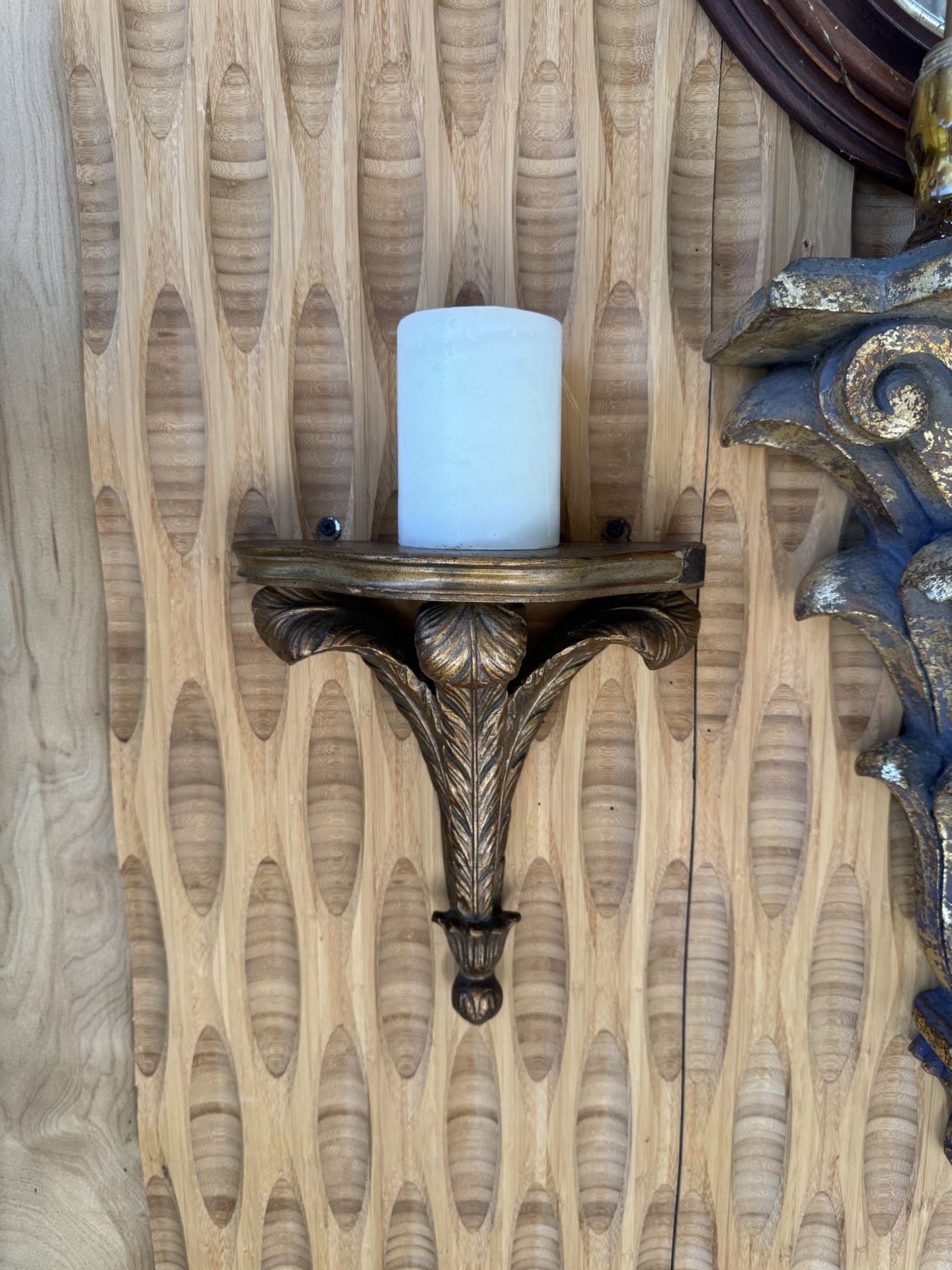 Vintage Small Oversized Gold Gilt Sconce Wall Shelf Ornate Hollywood Regency Traditional Patina