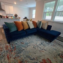 Navy Blue Sectional Sofa with Nailhead Trim
