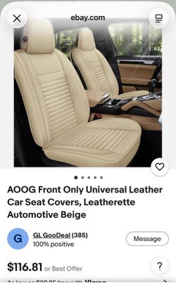 AOOG Front Only Universal Leather Car Seat Covers, Leatherette Automotive Beige