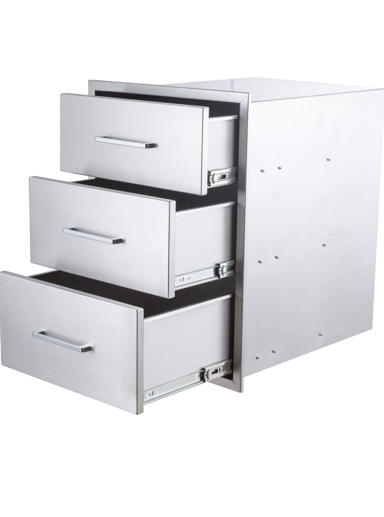 New Outdoor Kitchen Drawers Stainless Steel 3-Drawer BBQ Drawer 14" W x 20.5" H x 23" D Enclosed Built-in Drawer Flush Mount for Outdoor Kitchens & BB