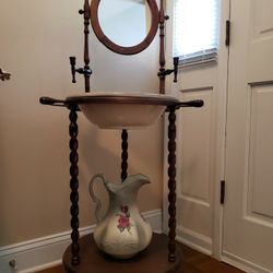 Vintage Wash Bowl And Pitcher With Stand