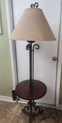 Wrought Iron Floor Lamp with Wood Tray Table
