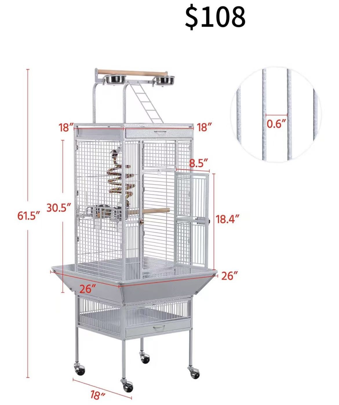 😀 Yaheetech Wrought Iron Bird Cages, Play Top Large Aviary with Stand for Cockatiel Parrot Sun Parakeet Conures Lovebird Budgie Finch African Grey