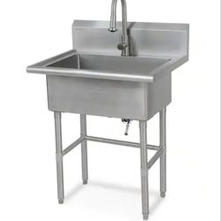 Glacier Bay 30 in. W x 24 in. D Freestanding Stainless Steel 1-Compartment Commercial Laundry/Utility Sink with Faucet and Drain