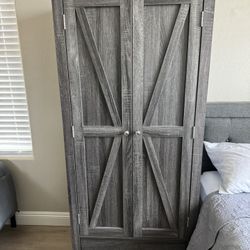 Rustic Grey Farmhouse Armoire / Wardrobe with Drawer