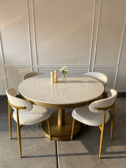 Genuine Marble Union Home Shay 48” Dining Table – Brass Pedestal