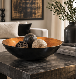 Large Gold & Black Decorative Centerpiece Bowl Sculptural Modern Home Decor