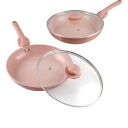 SafeTGrip Rose Gold Non Stick Two-piece Frypans 10” With Glass Kids