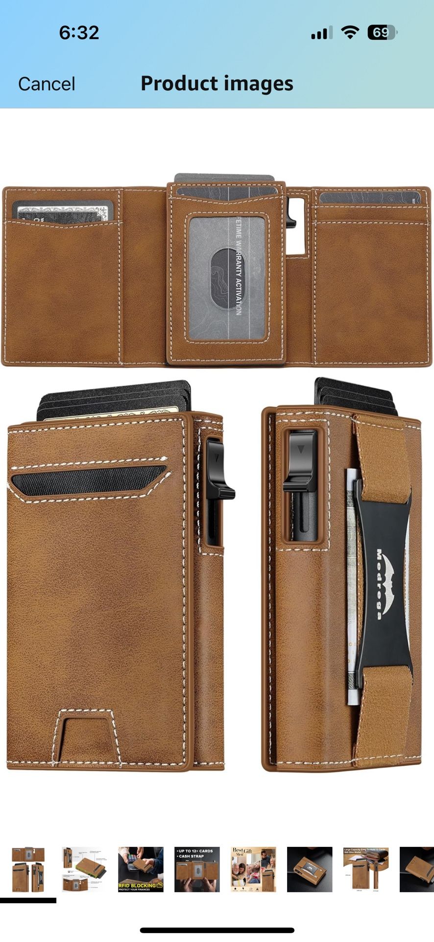 Leather Wallet for Men Slim Minimalist: Smart Pop Up Wallet with Cash Strap - RFID Front Pocket Trifold Credit Card Holder - Gift for Man Husband at A