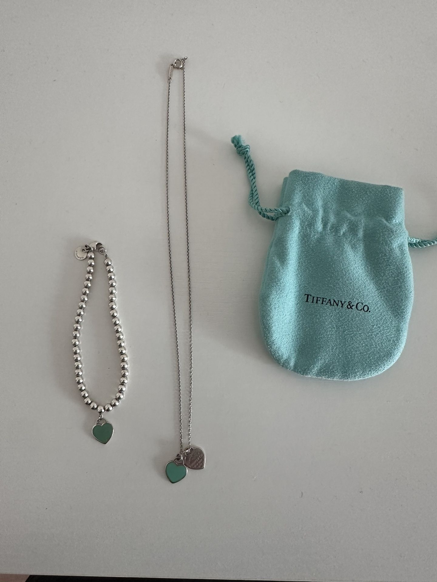 Tiffany Heart Necklace + Blue Heart Tag Bracelet 