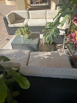 Outdoor Wicker Sectional Sofa Set with Coffee Table