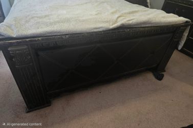 Dark Wood Carved Bed Frame Footboard