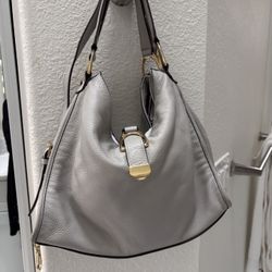 Gray Pebble Leather  Shoulder,  Over The Arm Extra Strap  Purse