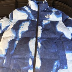 Supreme The North Face Bleached Denim Print Nuptse Jacket