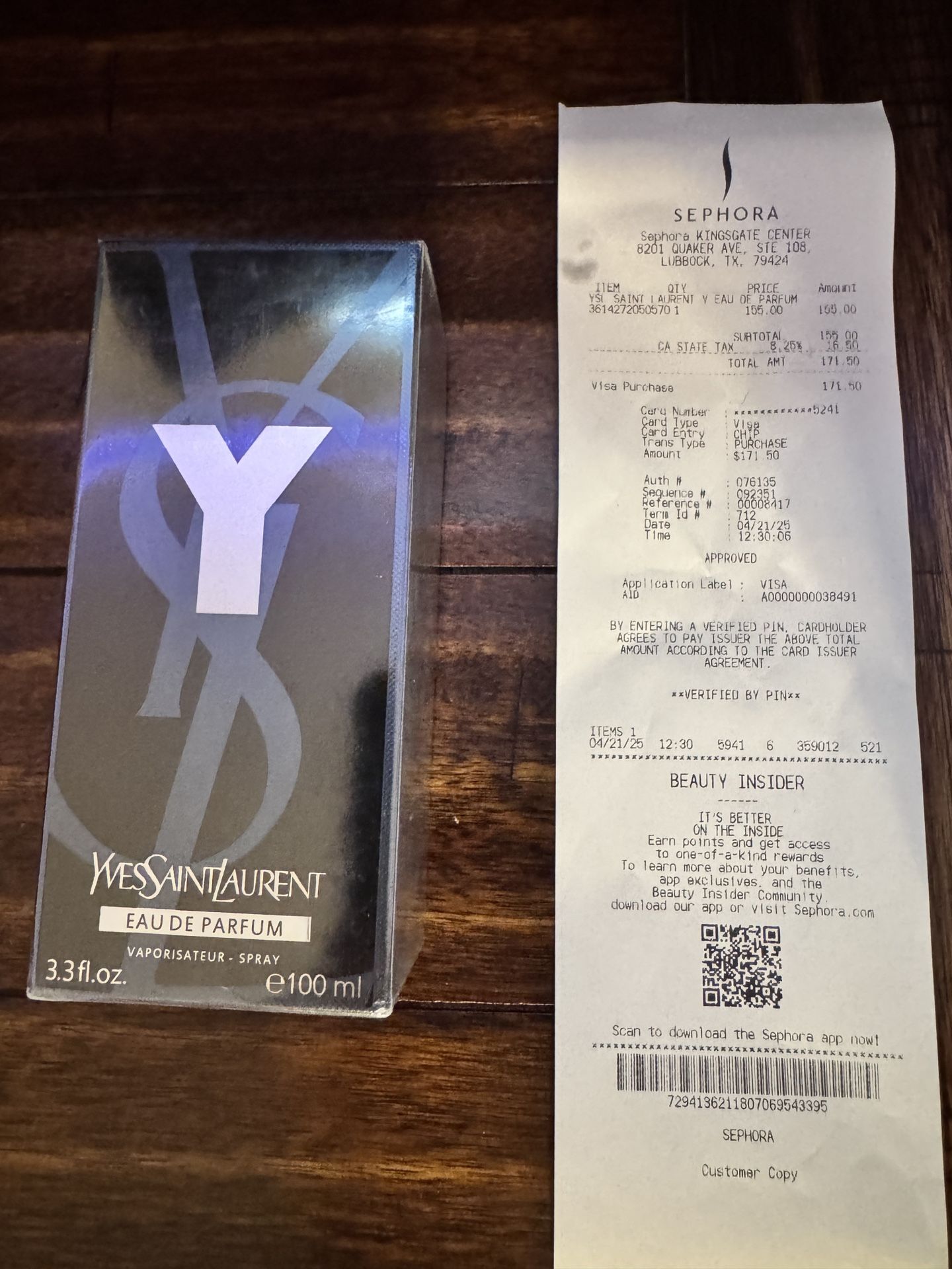 YSL SAINT I AURENT Y EAU DE PARFUM !PHYSICAL RECIPT!