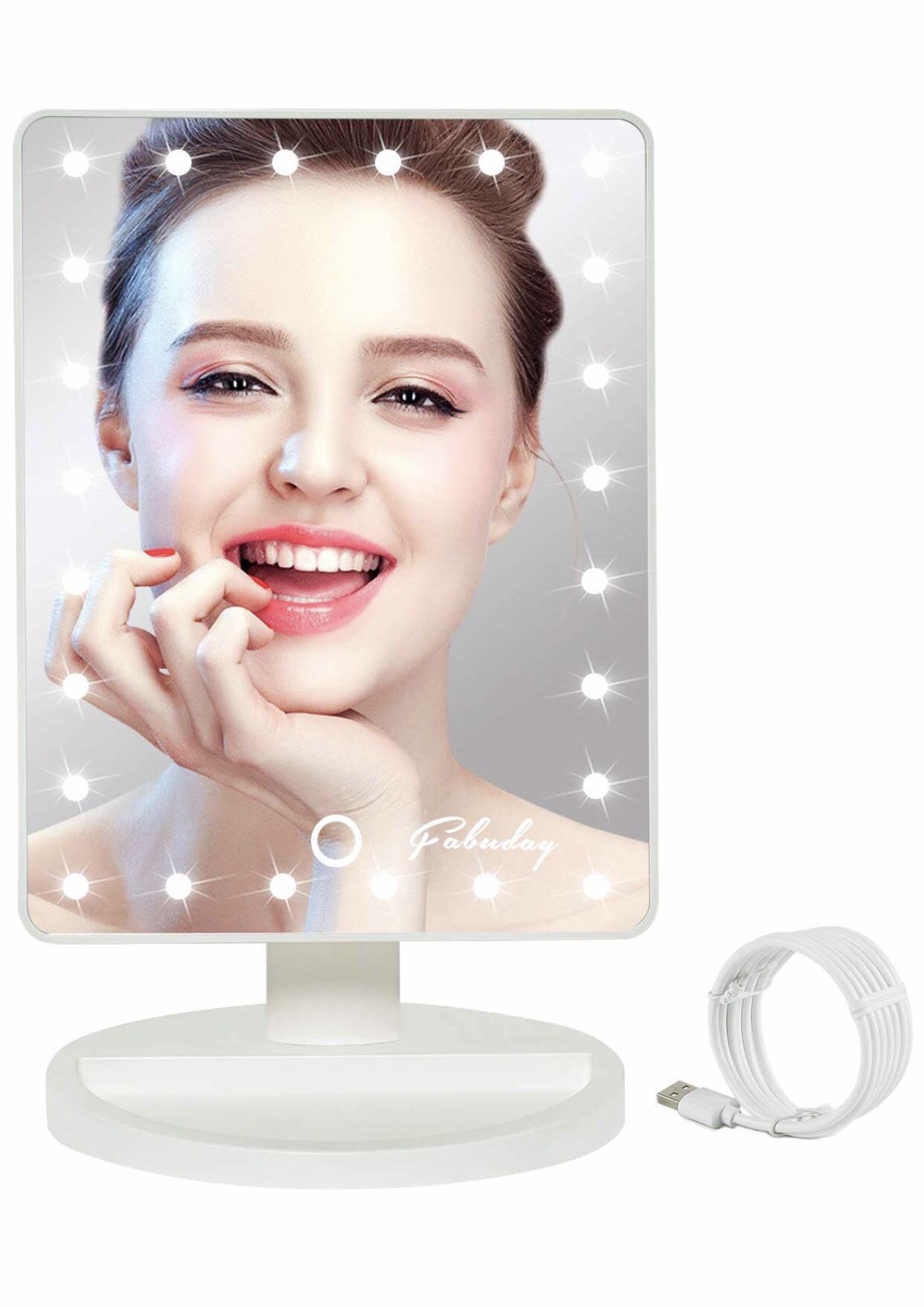 Brand new white LED Lighted Makeup Mirror 24 Led Vanity Cosmetic Mirror, Touch Screen Light Adjustable Diammable Dual Power Supply, 180° Rotation, le