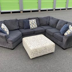 FREE DELIVERY - Eltmann LAF Cuddler Sectional by Ashley Gray Color included set Pillows (NO OTTOMAN)