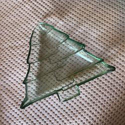 Martha Stewart Vintage Recycled Green Glass Christmas Tree Platter Holiday Decor
