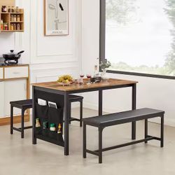 3-Piece Dining Room set 63 in. Extendable Dining Table with Benches, Dinette/Dining Table and Chairs Set for 4/6/2 Brown