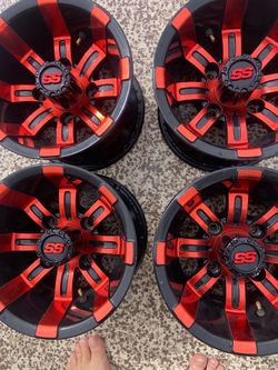 SS Golf Cart Wheels Set of 4 Red Black